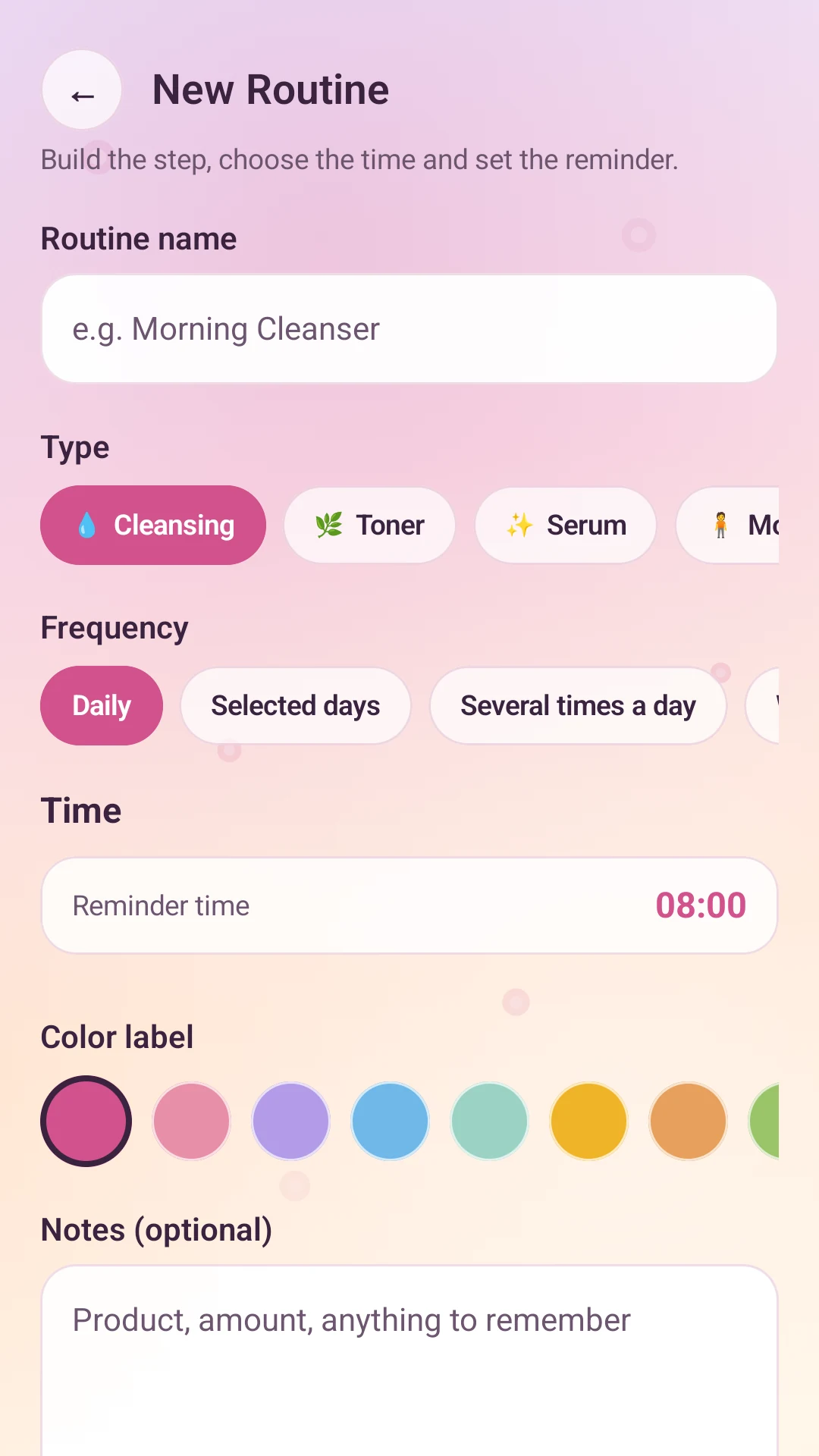 Radiant Routine new routine screen