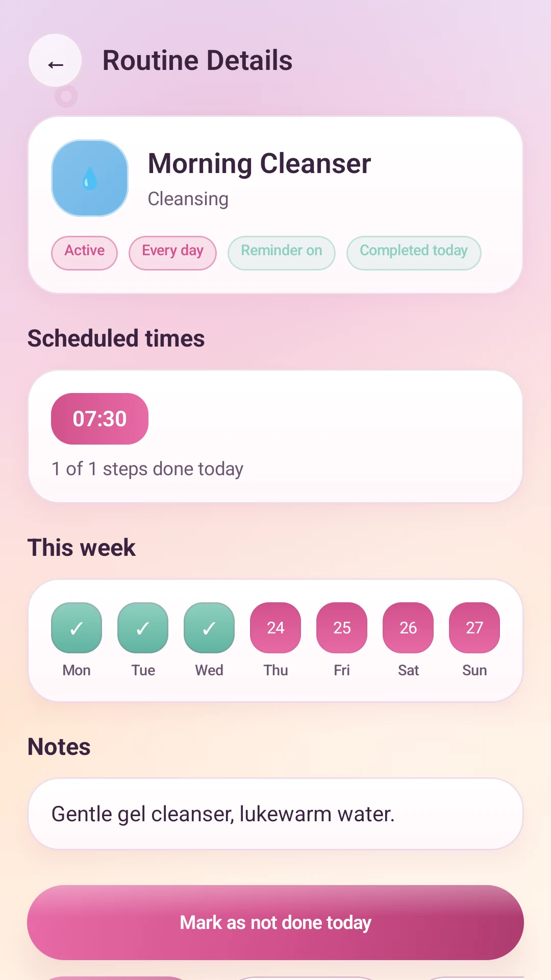 Radiant Routine routine details screen