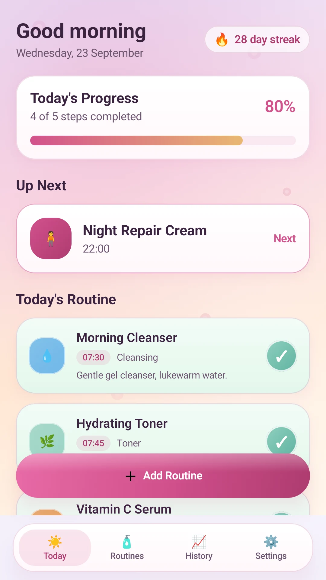 Radiant Routine today screen